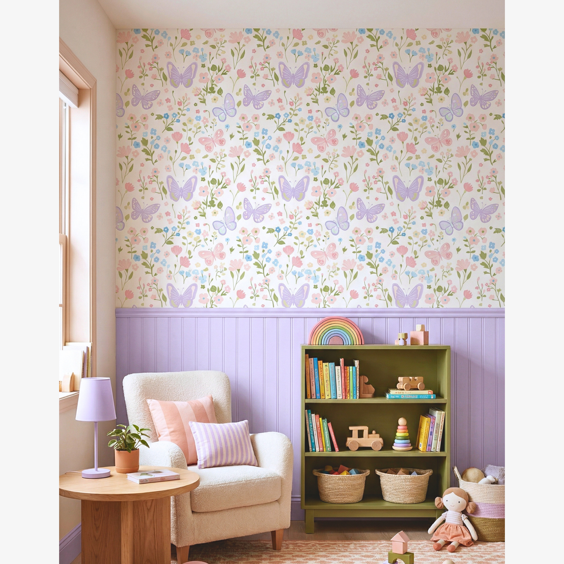 Lilac Butterfly Floral Wallpaper
