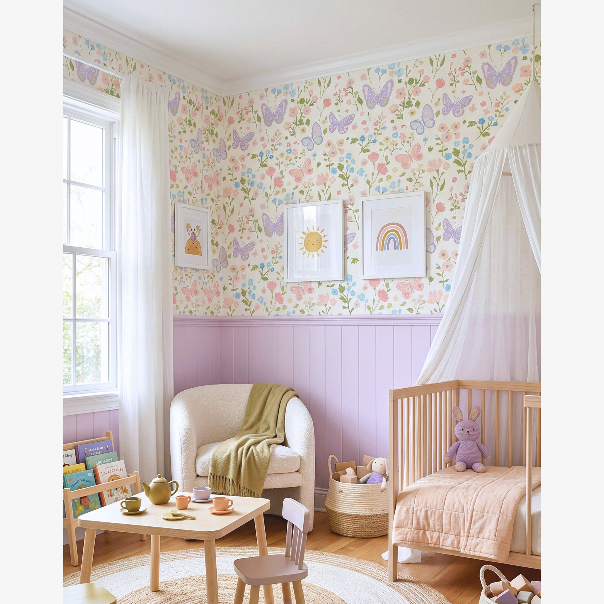 Lilac Butterfly Floral Wallpaper