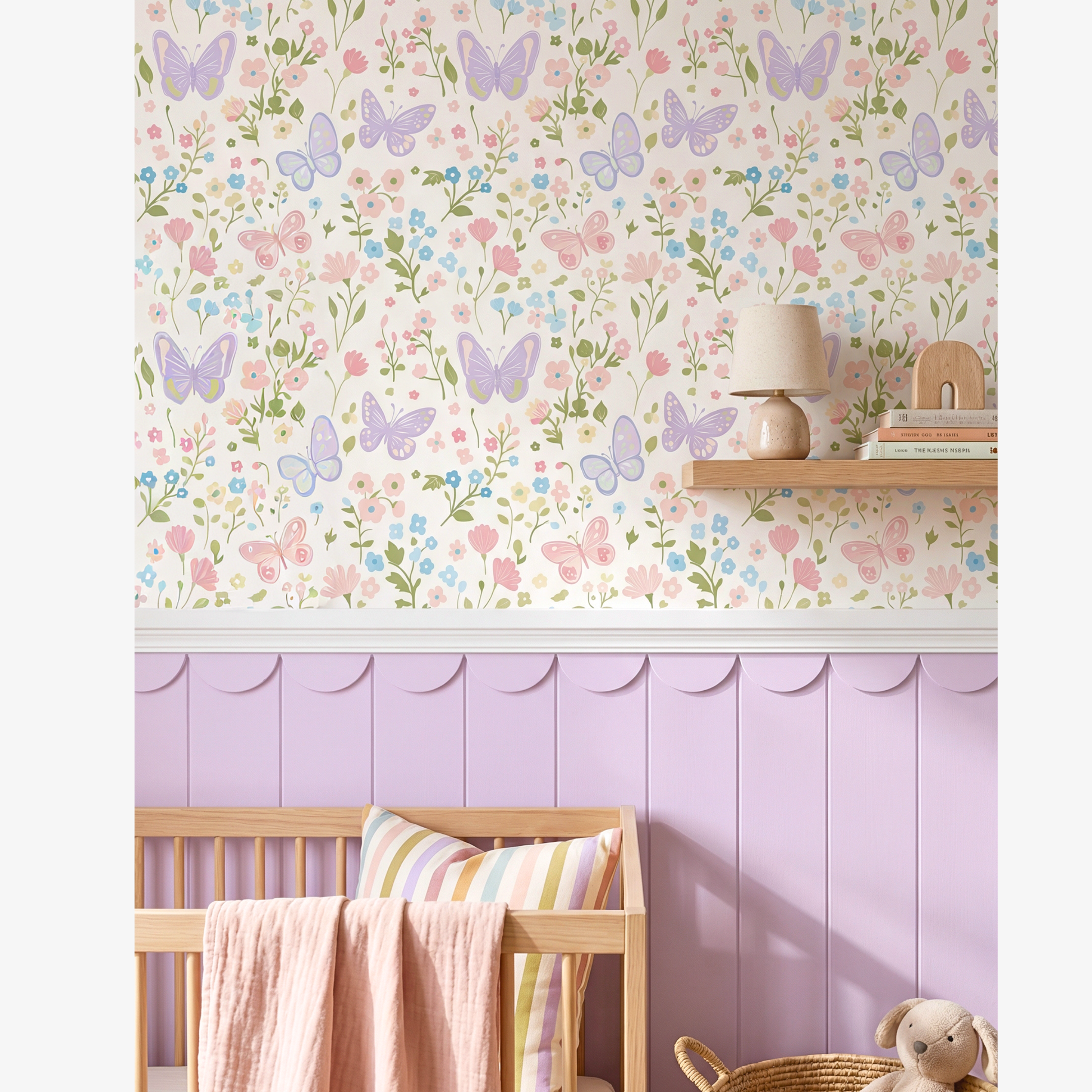Lilac Butterfly Floral Wallpaper