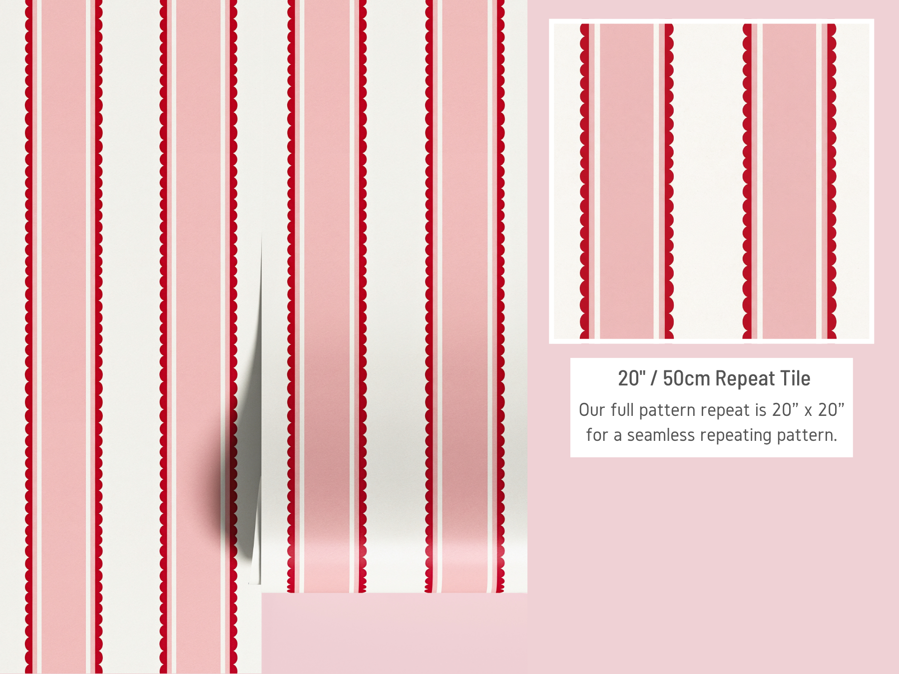 “Wallpaper sizing guide showing how to measure wall width and height and calculate the number of 20 inch wide panels needed.”