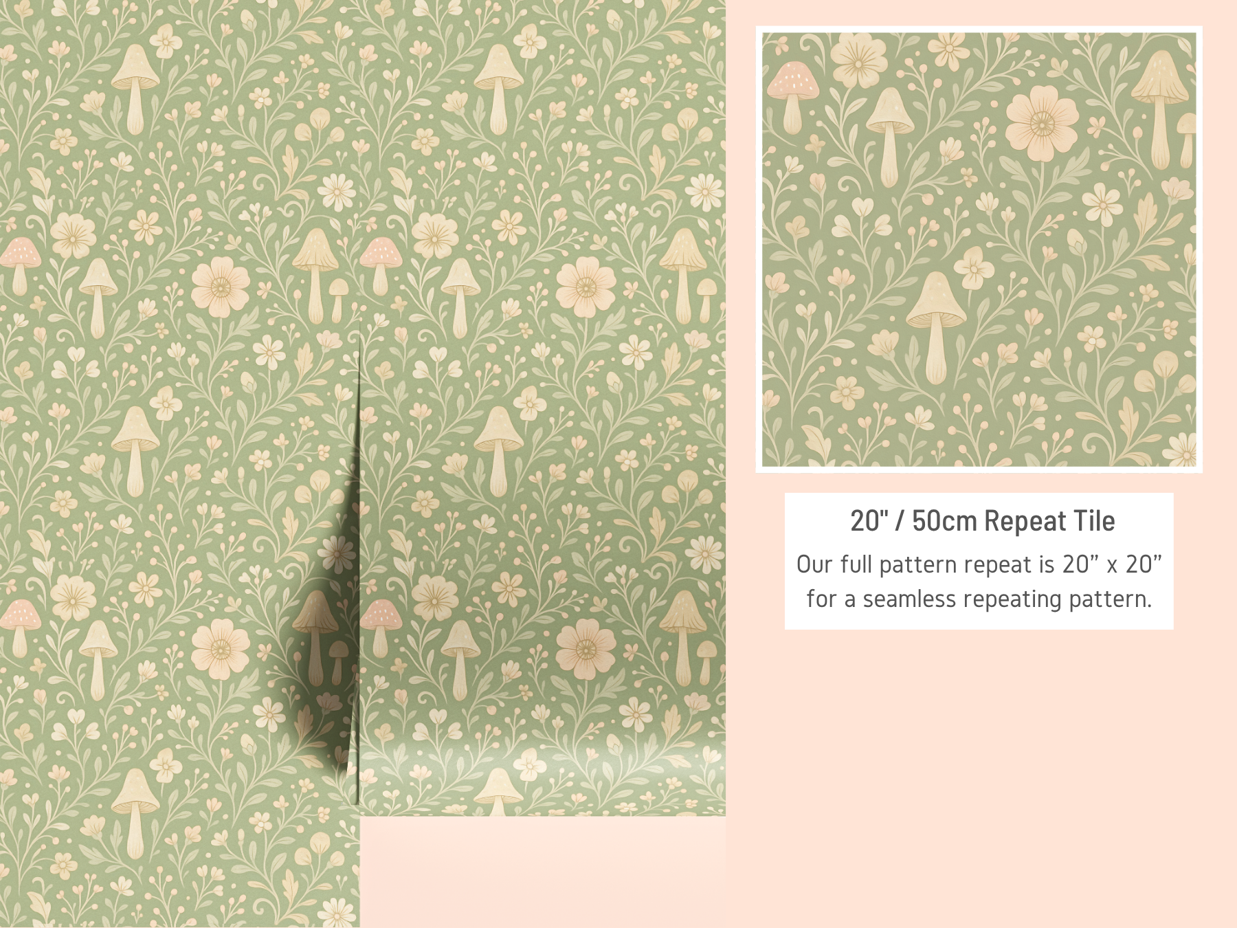 “Wallpaper sizing guide showing how to measure wall width and height and calculate the number of 20 inch wide panels needed.”