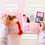 “Interactive princess felt quiet book page with removable tiara, braid hair, makeup accessories and mirror, designed to support imaginative role play and fine motor skills for toddlers.”