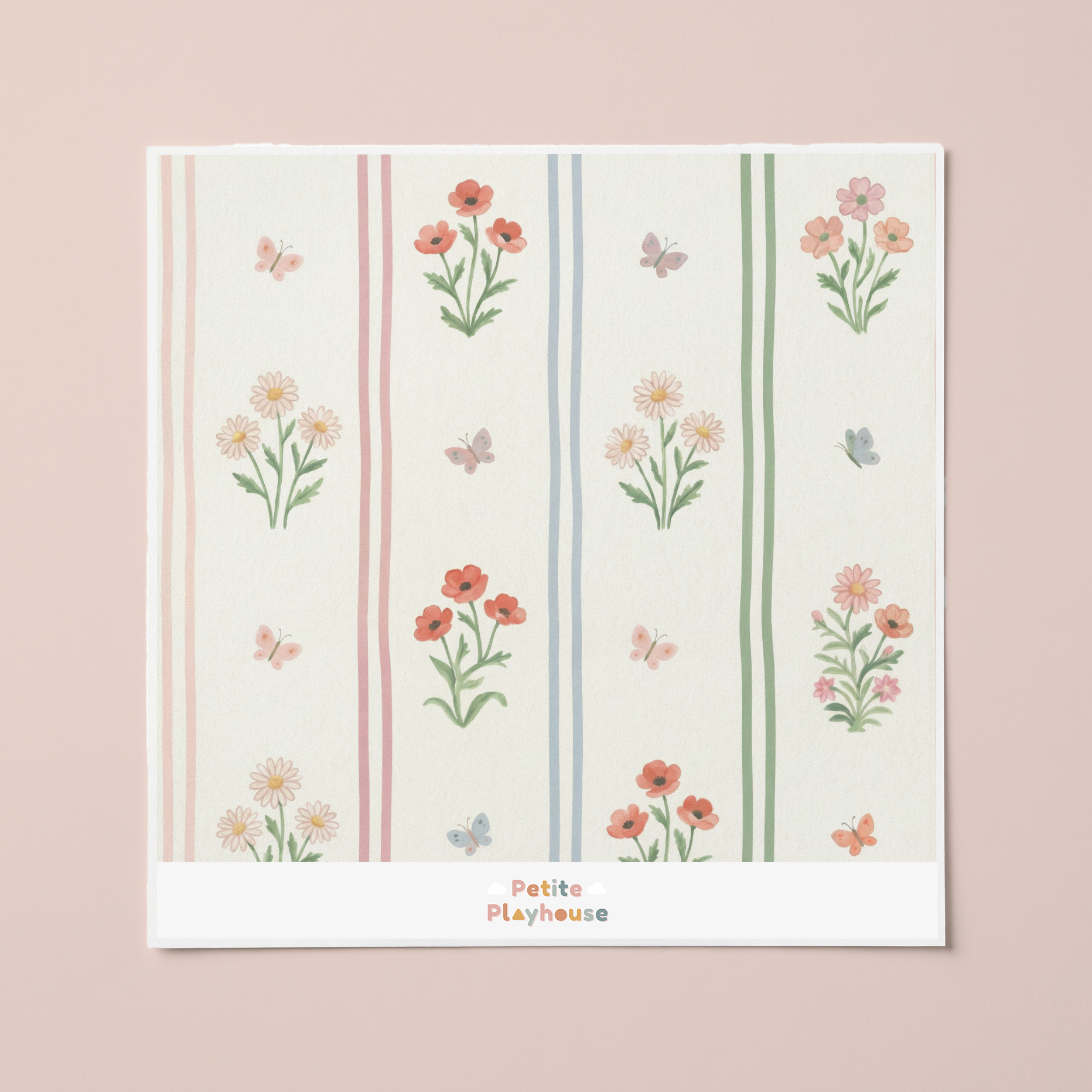 Pastel Floral Stripe Wallpaper Sample