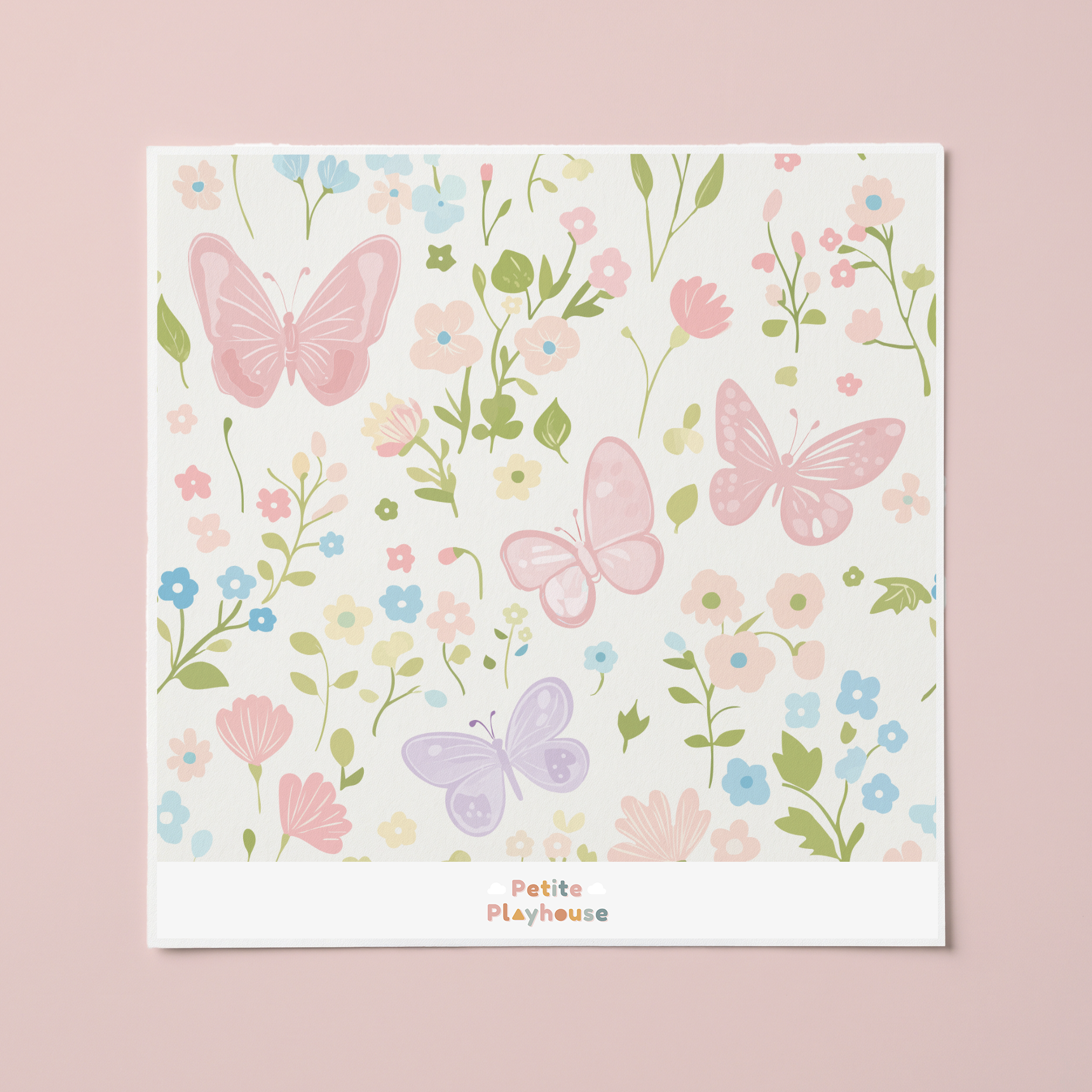 Blush Pink Butterfly Floral Wallpaper Sample
