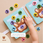 “Educational bear quiet book maths page with felt numbers and symbols for counting and simple sums, supporting early numeracy learning through play.”