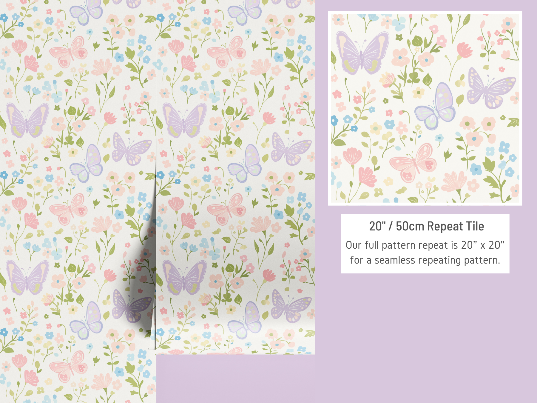 Lilac Butterfly Floral Wallpaper