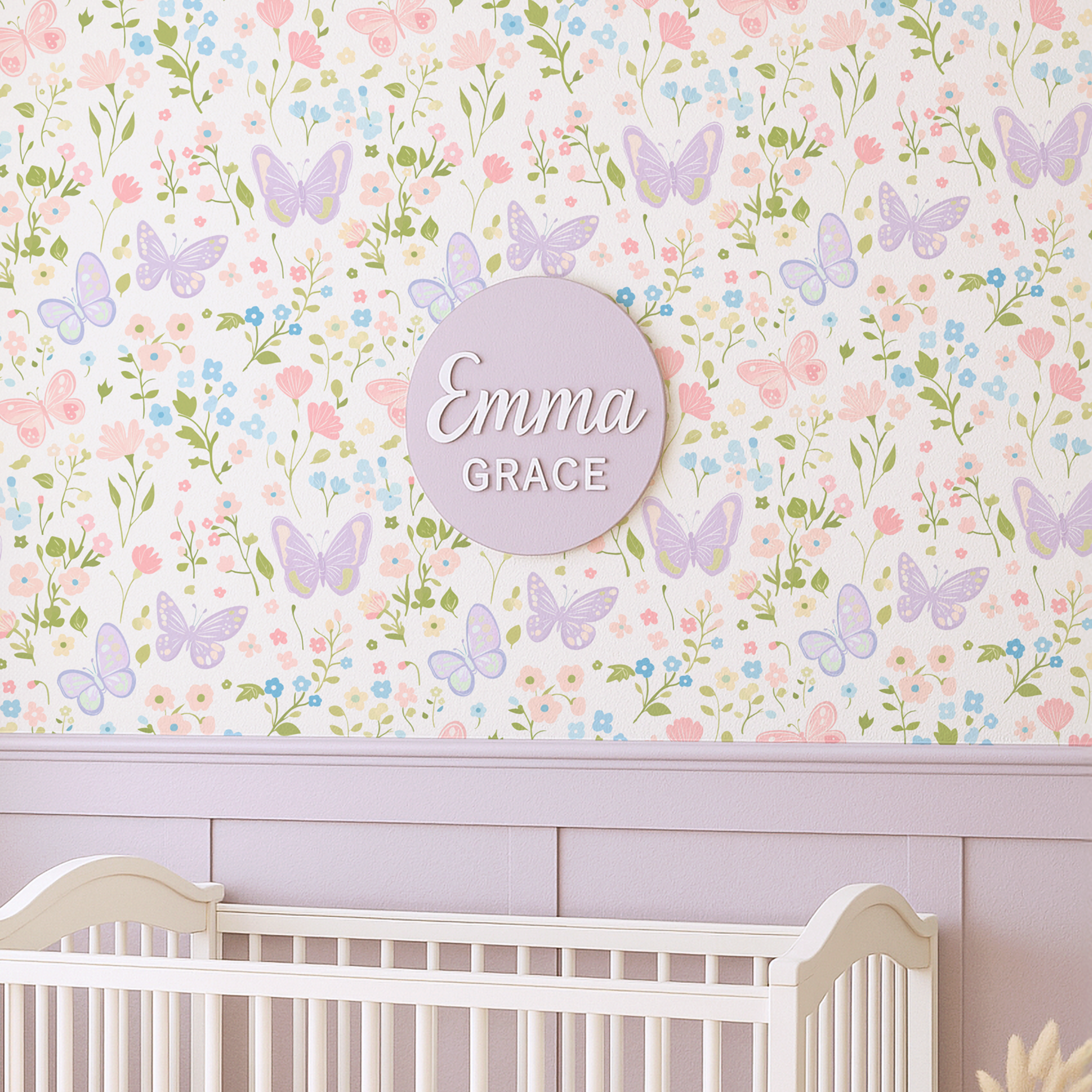 Lilac Butterfly Floral Wallpaper