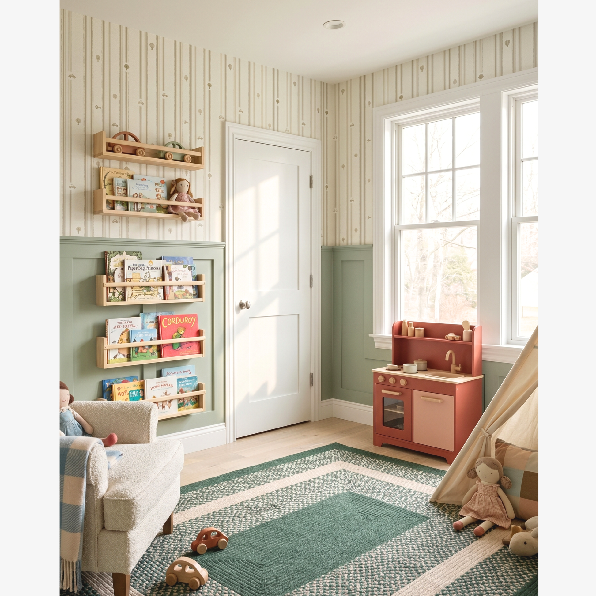 Muted Khaki Striped Wallpaper