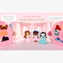 Princess busy book ball scene with felt princess dolls in a pink palace setting, featuring removable gowns, hairstyles, and role play pieces for imaginative Montessori toddler play.